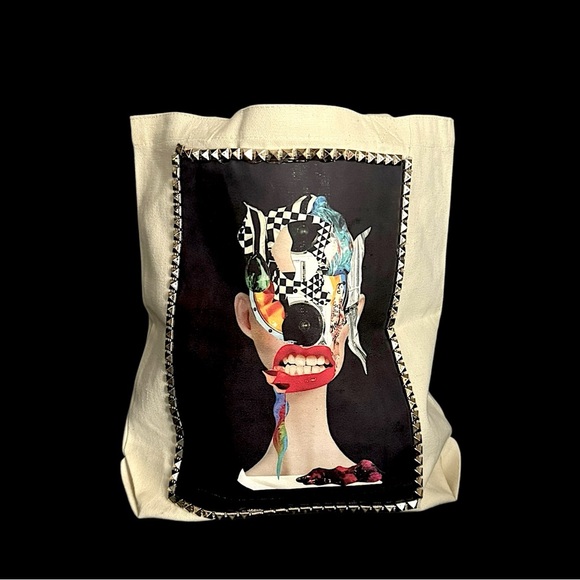 One of a kind custom Custom Tote Bag embellish with stud and my original artwork - Picture 3 of 9